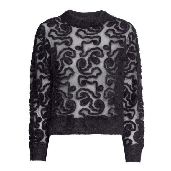 H&M Trend Mesh Angora Blend Sweater Top in Black Size 32 / US 0 2 XS - Picture 2 of 3